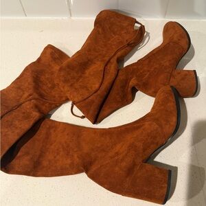 KAITLYN PAN Kneel length Women's Tan Suede Boots Size 7.5